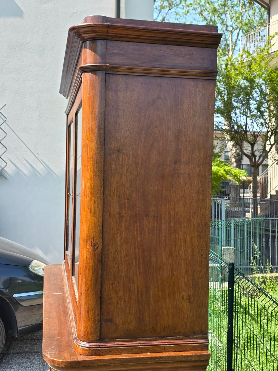 Credenza libreria veneta Carlo X in noce massello, ante a serrandina, XIX secolo-photo-4