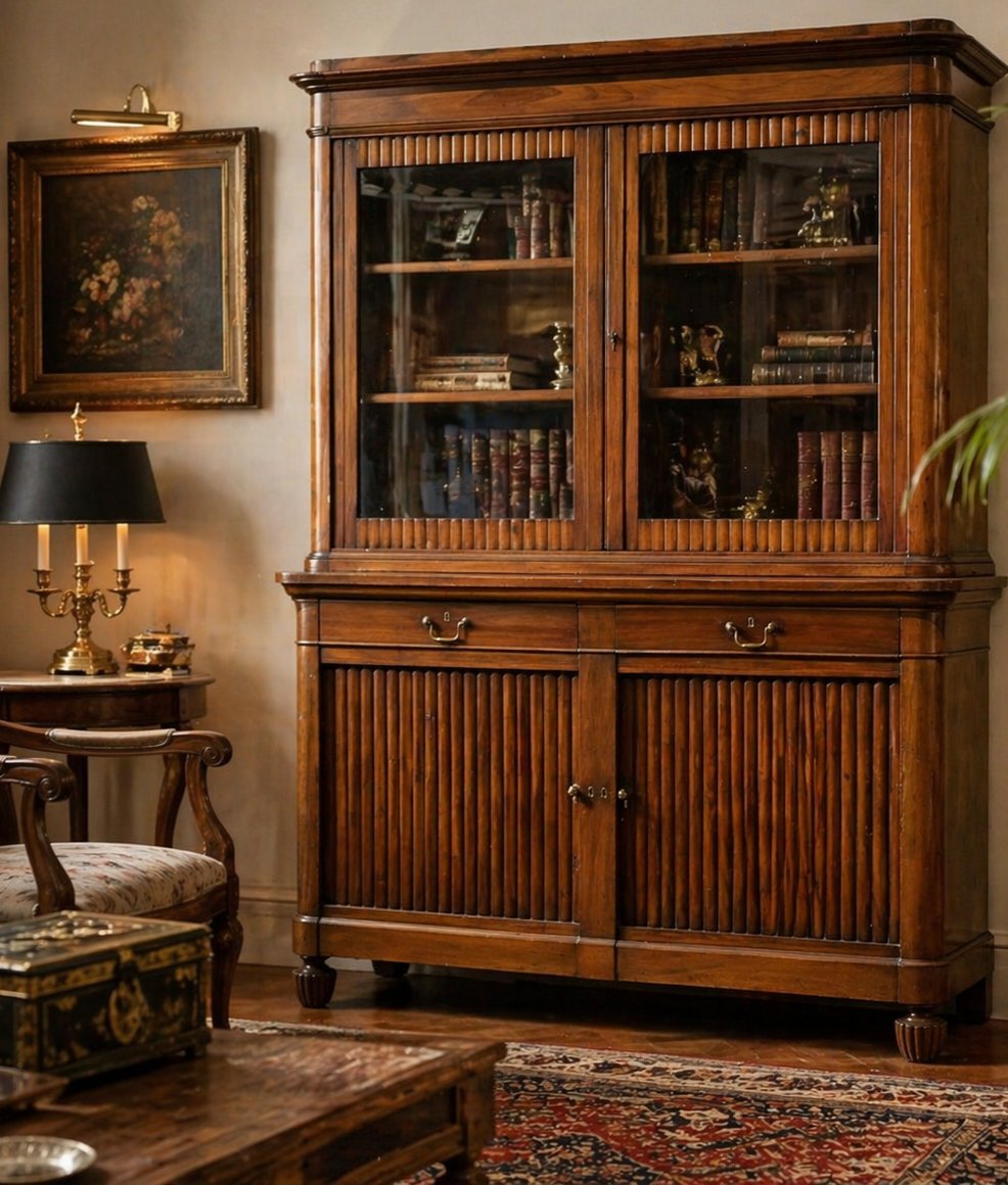 Credenza libreria veneta Carlo X in noce massello, ante a serrandina, XIX secolo-photo-5