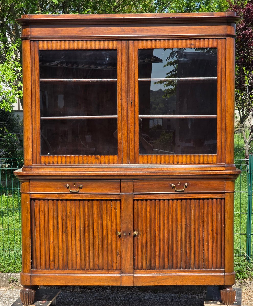 Credenza libreria veneta Carlo X in noce massello, ante a serrandina, XIX secolo-photo-6