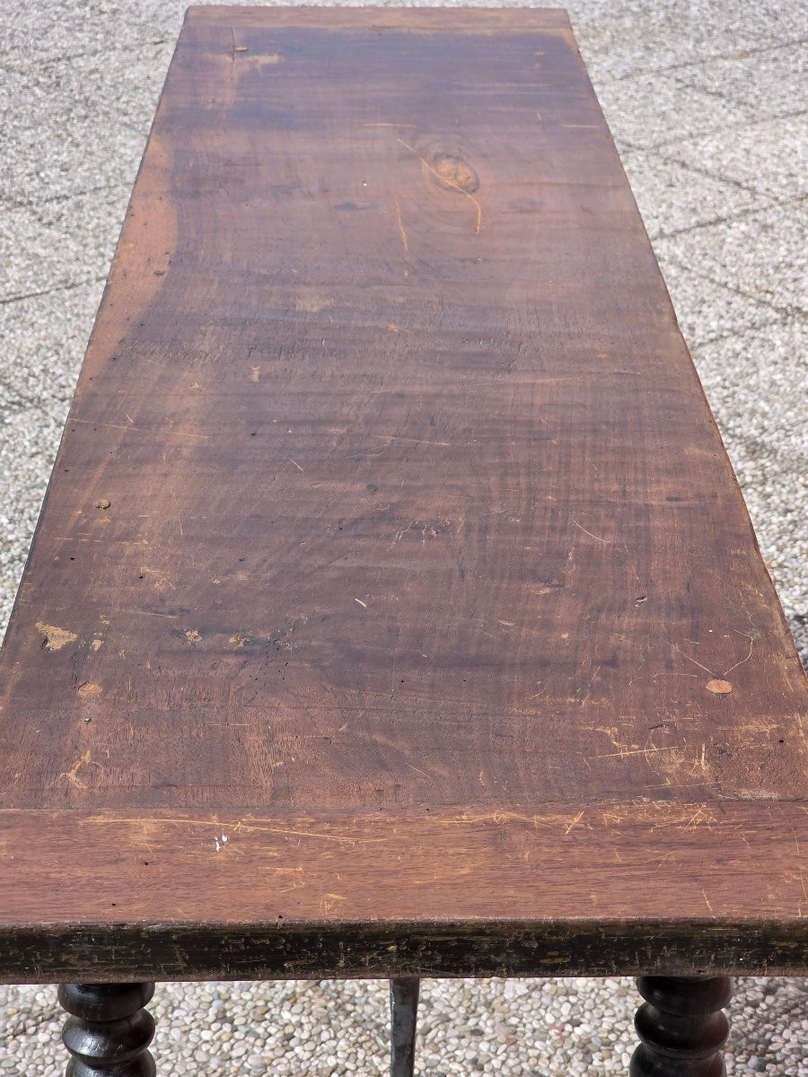 Tavolino console lombardo XVIII secolo intarsiato con gambe a rocchetto-photo-1