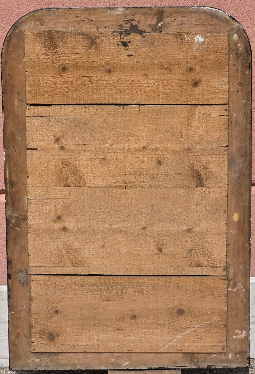 Specchiera francese fine XIX secolo dorata a foglia e laccata nera con specchio originale-photo-2