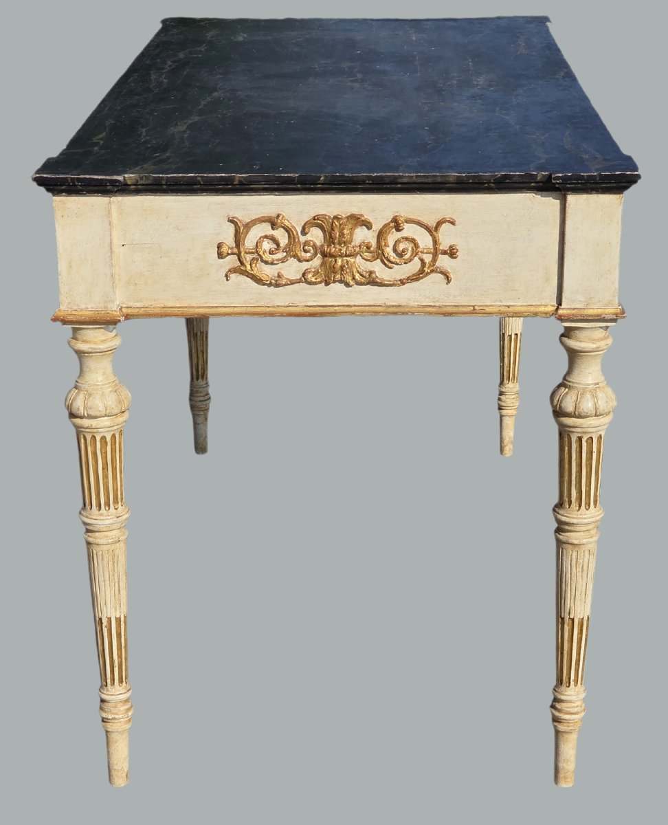 Tavolino consolle stile Luigi XVI Impero laccato e dorato-photo-2