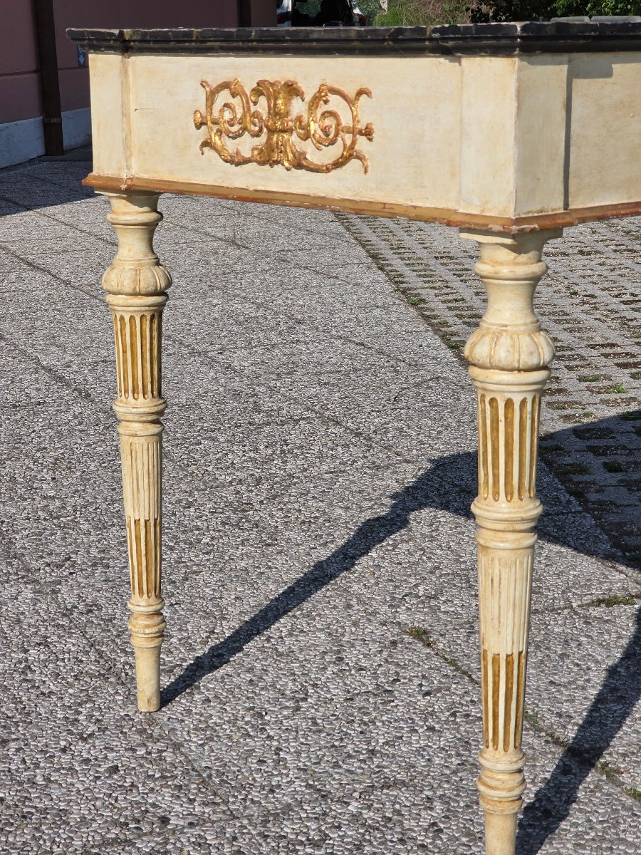 Tavolino consolle stile Luigi XVI Impero laccato e dorato-photo-6