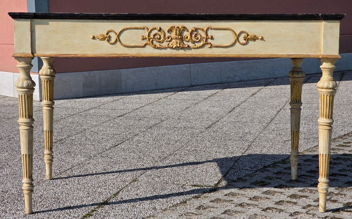 Tavolino consolle stile Luigi XVI Impero laccato e dorato-photo-7