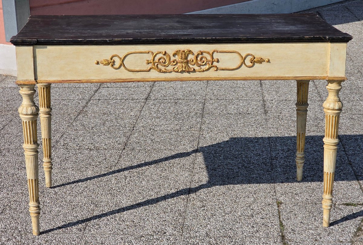 Tavolino consolle stile Luigi XVI Impero laccato e dorato-photo-8