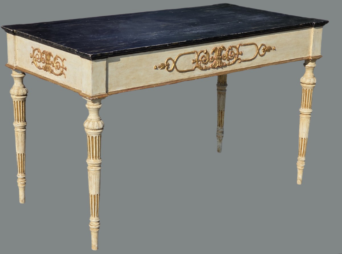 Tavolino consolle stile Luigi XVI Impero laccato e dorato