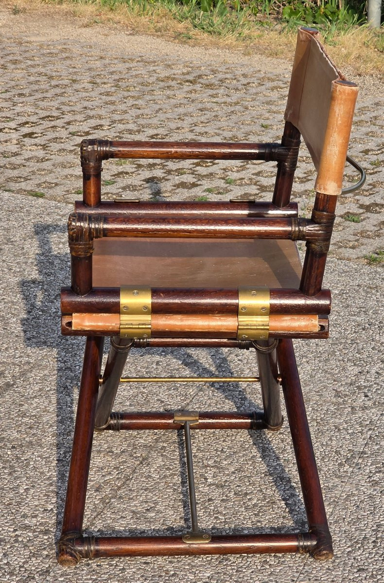 Sedia da regista pieghevole stile McGuire legno cuoio ottone anni ’70-photo-4