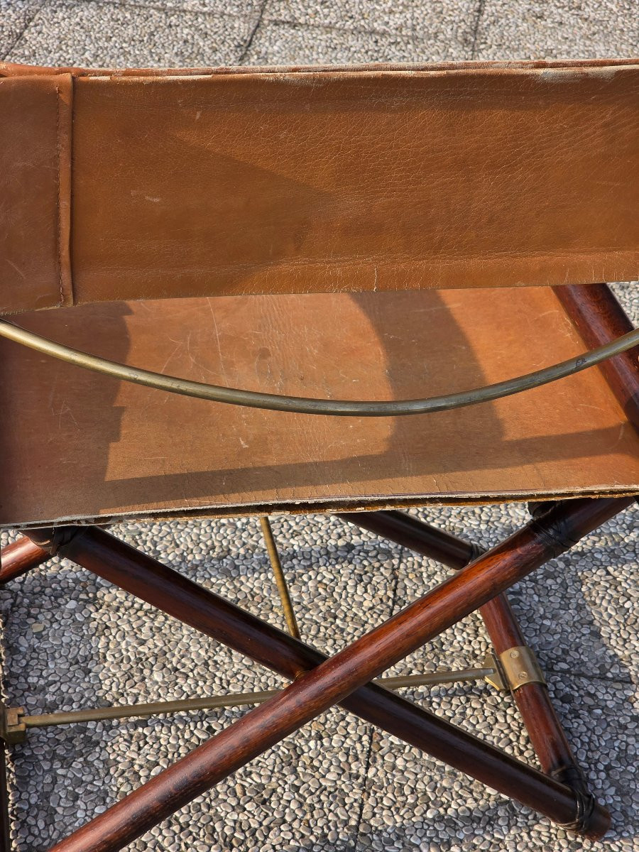 Sedia da regista pieghevole stile McGuire legno cuoio ottone anni ’70-photo-7