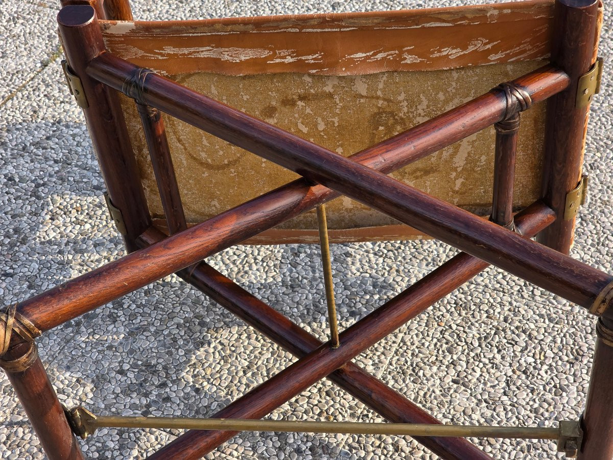Sedia da regista pieghevole stile McGuire legno cuoio ottone anni ’70-photo-8