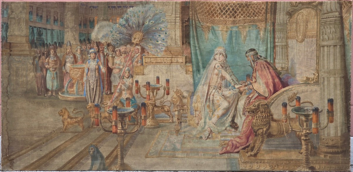 Grande Succo D’Erba Orientalista “La Regina Di Saba” Da Fortunino Matania