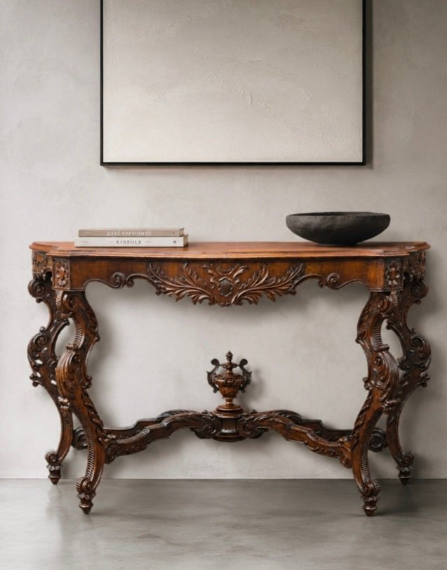 Console Carlo X intagliata in noce, area veneta, primi Ottocento-photo-1
