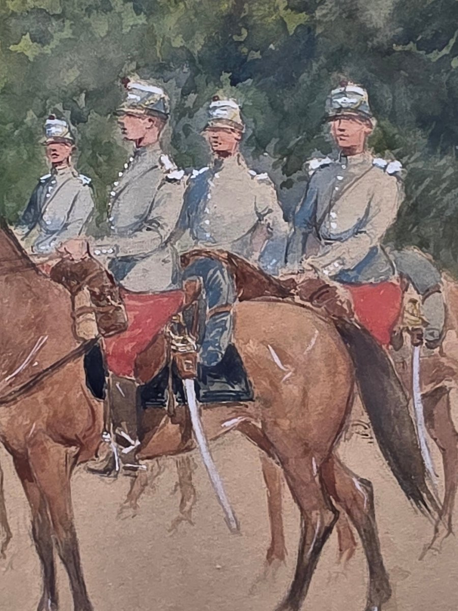 Acquerello militare con cavalieri firmato e datato 1912-photo-4
