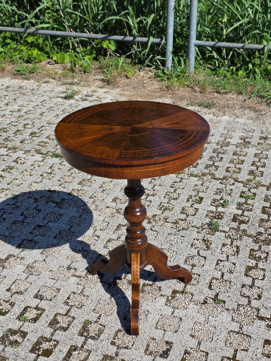 Tavolino Emiliano Di Rolo Intarsiato In Noce, Metà XIX Secolo-photo-5