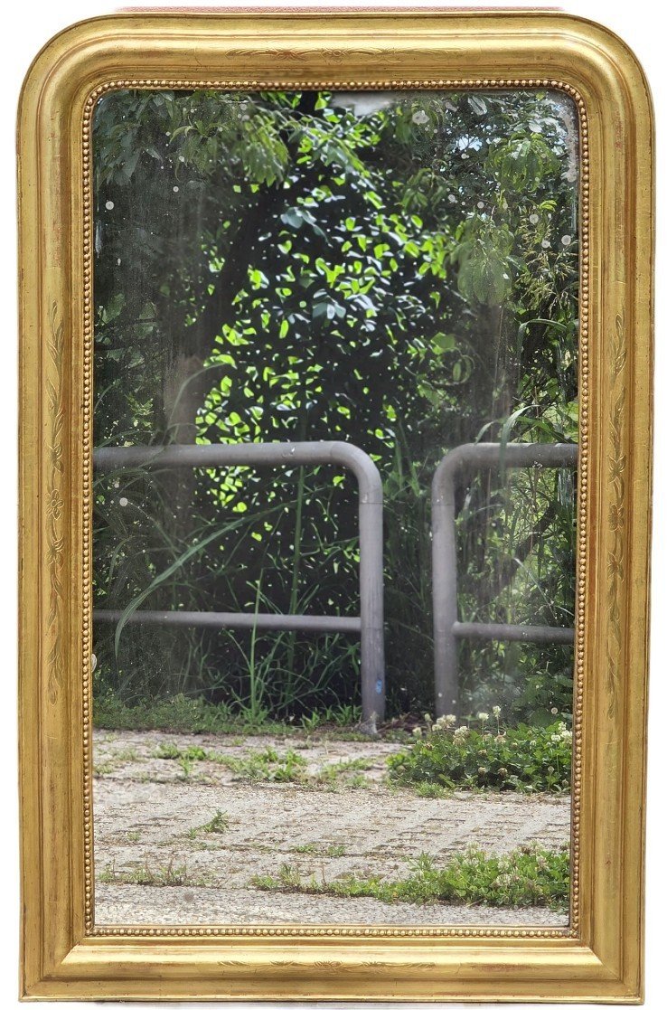 Specchiera francese dorata a foglia oro con specchio originale – XIX secol