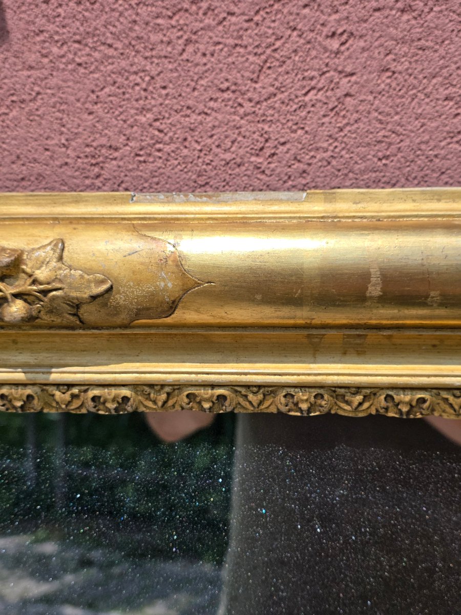 Grande specchiera francese Luigi Filippo dorata a foglia oro con specchio originale al mercurio-photo-5