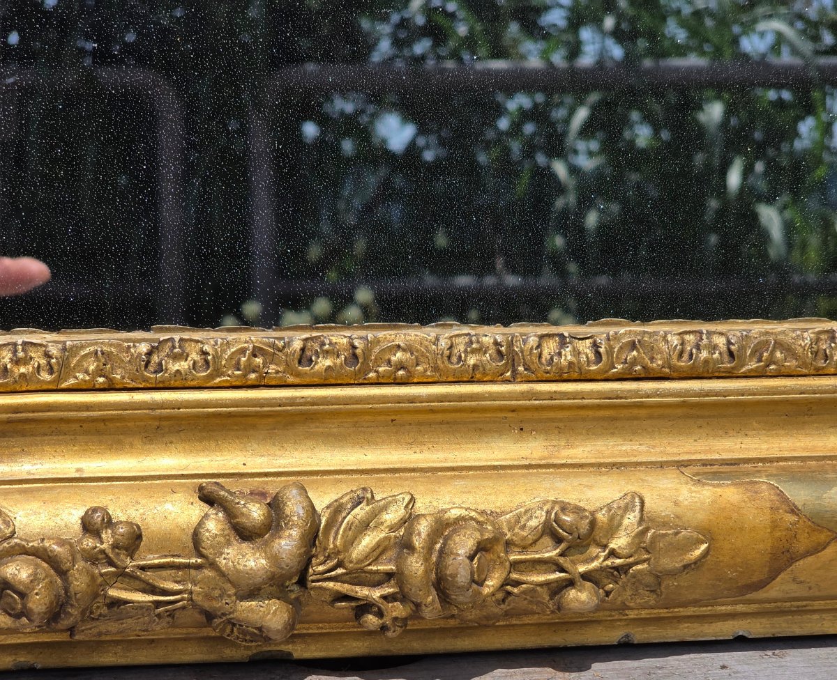 Grande specchiera francese Luigi Filippo dorata a foglia oro con specchio originale al mercurio-photo-6