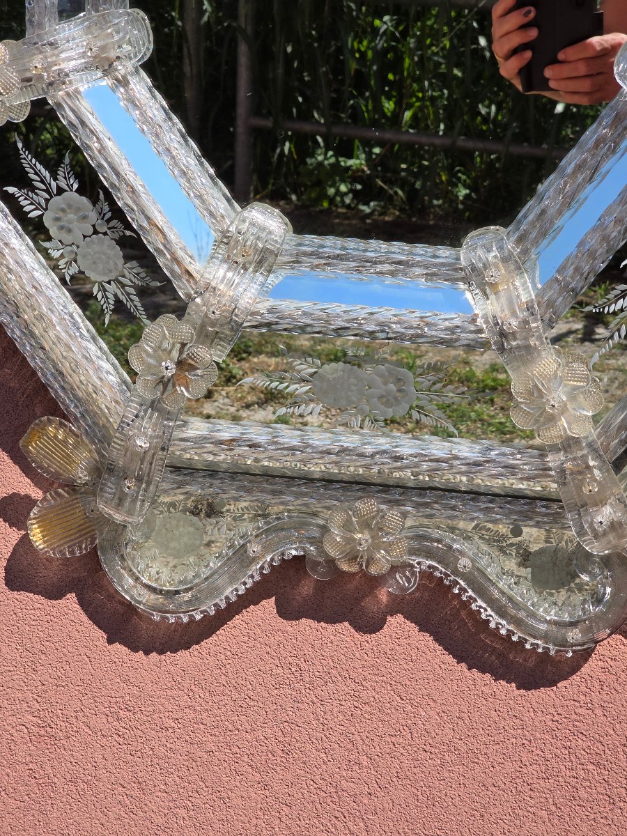 Grande specchiera veneziana in vetro di Murano inciso e molato, anni '50-photo-7