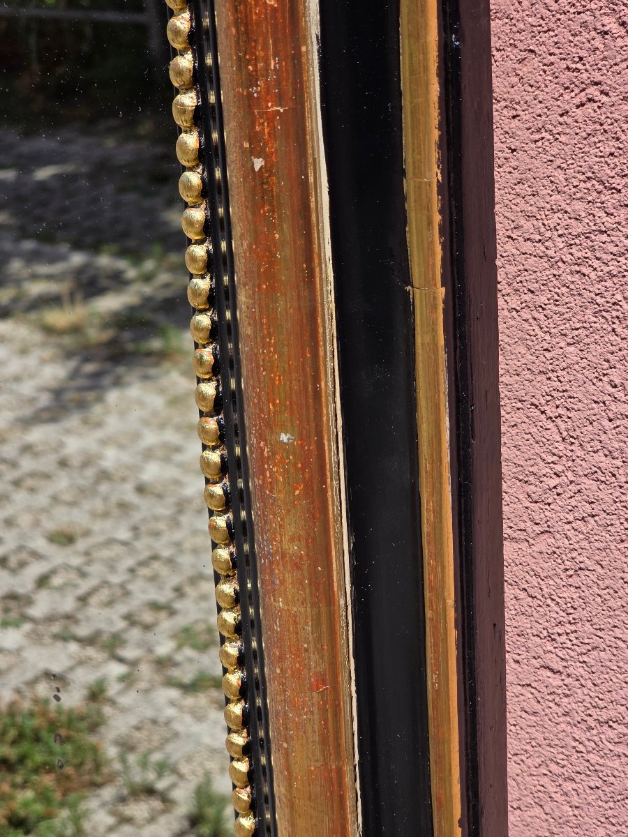 Specchiera francese laccata nera e dorata a foglia oro, fine XIX secolo, cm 95 x 71-photo-2