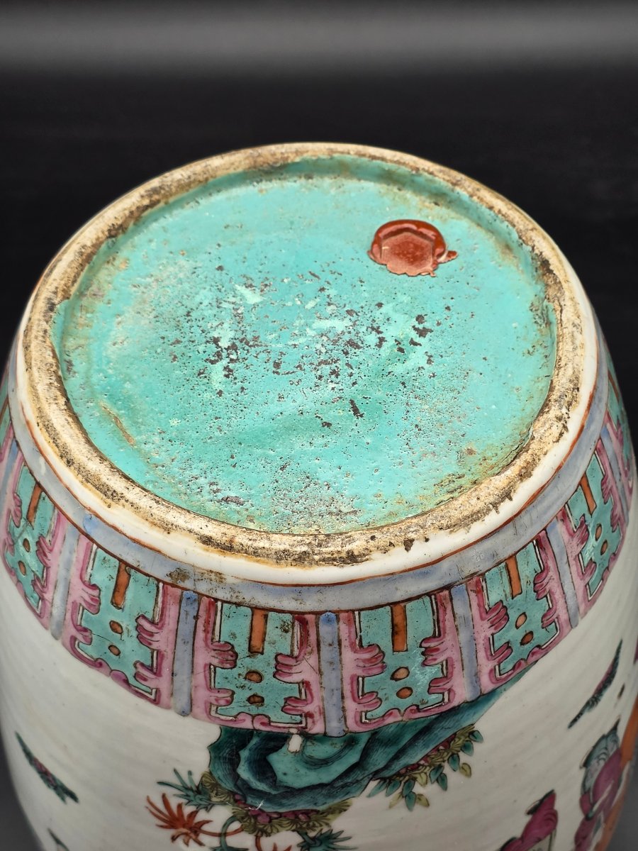 Grande vaso potiche cinese in porcellana dipinta con coperchio – XX secolo-photo-2