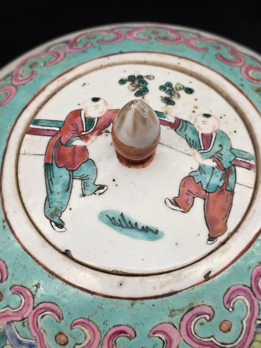 Grande vaso potiche cinese in porcellana dipinta con coperchio – XX secolo-photo-3