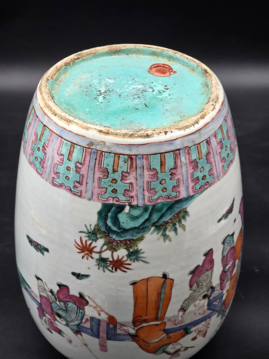 Grande vaso potiche cinese in porcellana dipinta con coperchio – XX secolo-photo-4