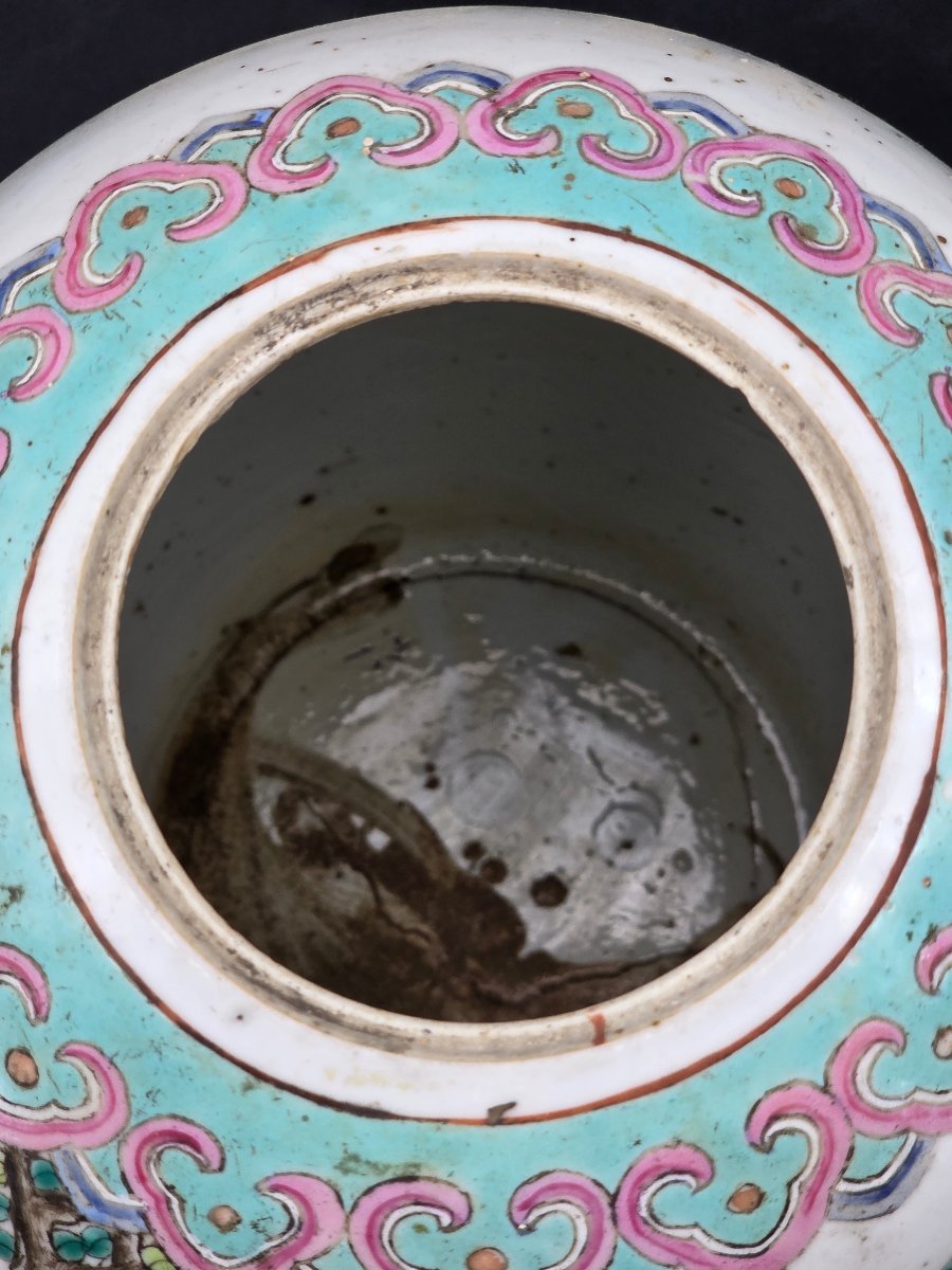 Grande vaso potiche cinese in porcellana dipinta con coperchio – XX secolo-photo-5