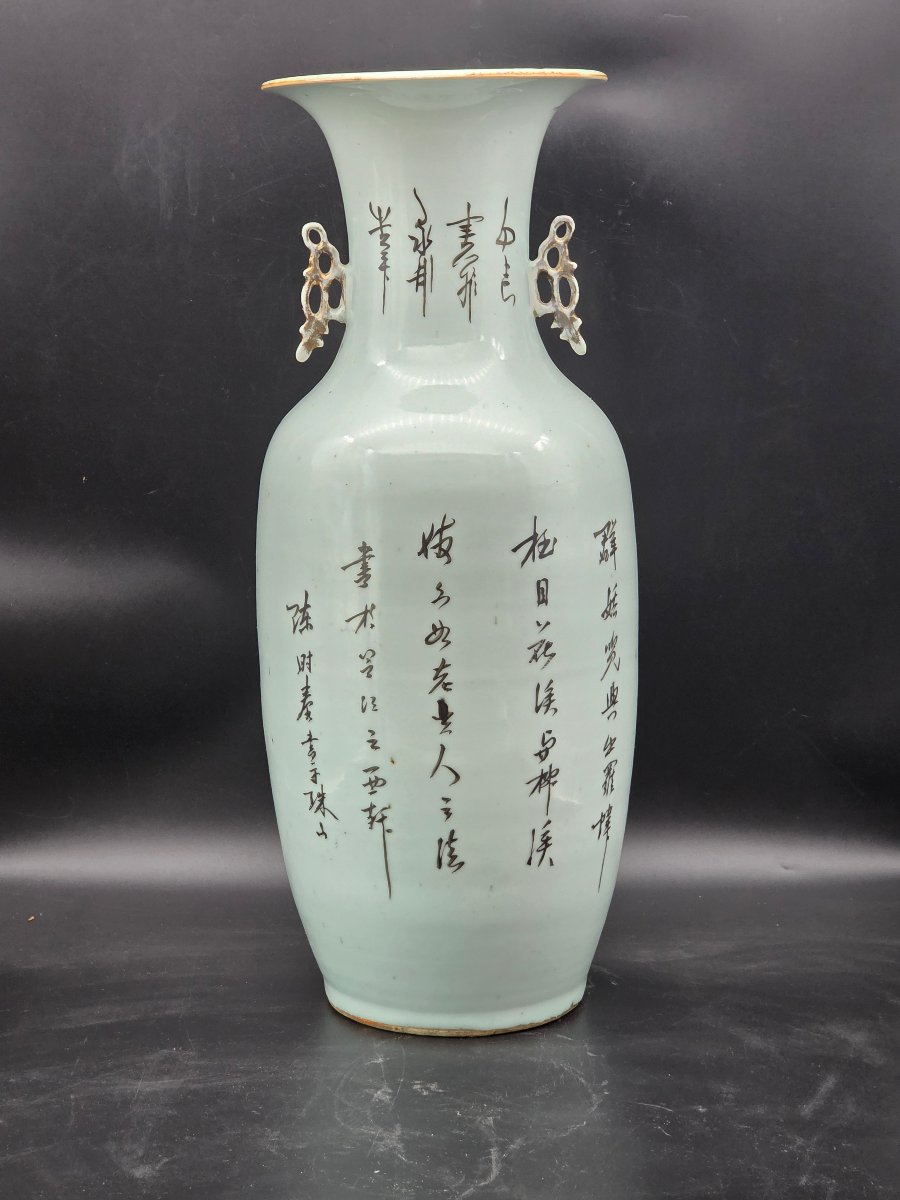 Grande vaso cinese in porcellana con scene figurate e calligrafia - H 59,5 cm-photo-3