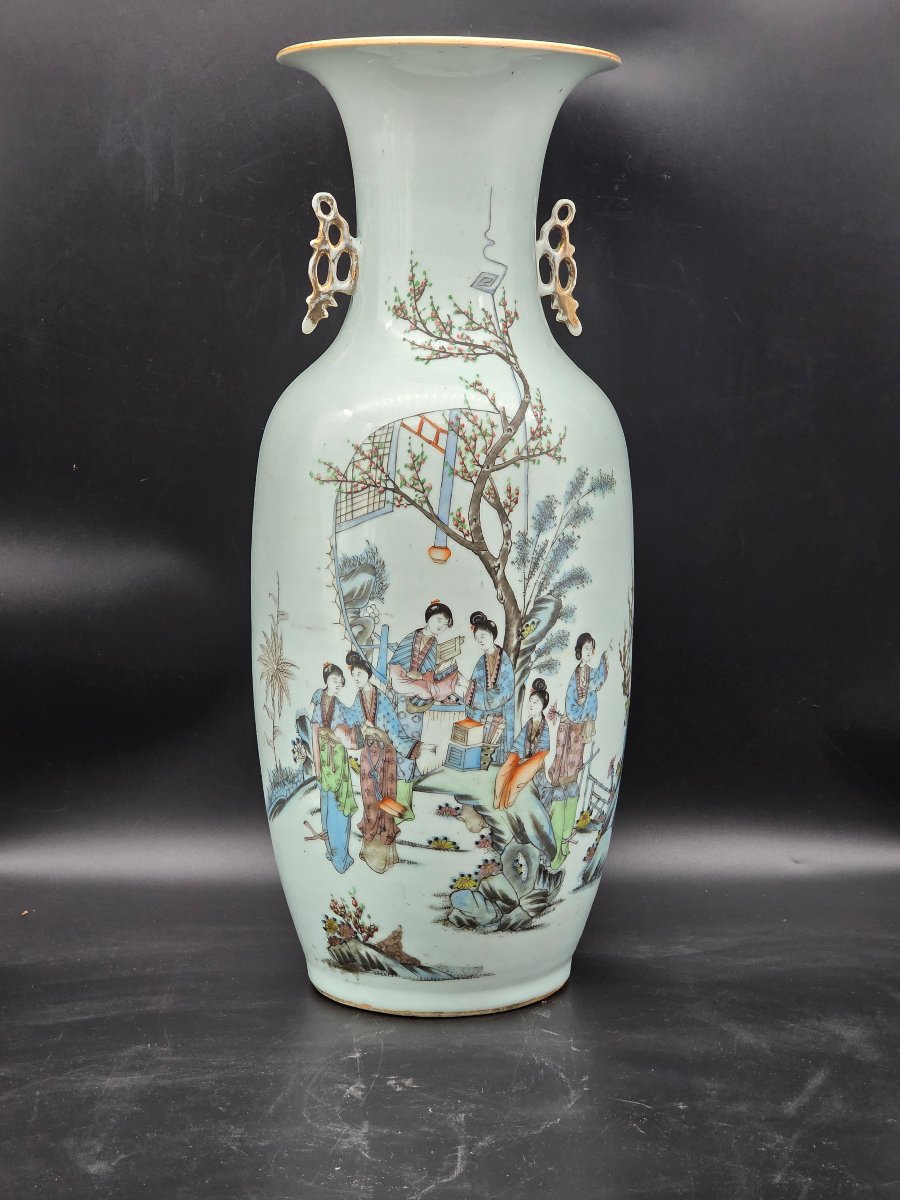 Grande vaso cinese in porcellana con scene figurate e calligrafia - H 59,5 cm-photo-4