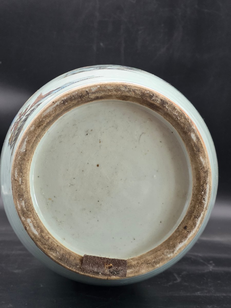Grande vaso cinese in porcellana con scene figurate e calligrafia - H 59,5 cm-photo-1