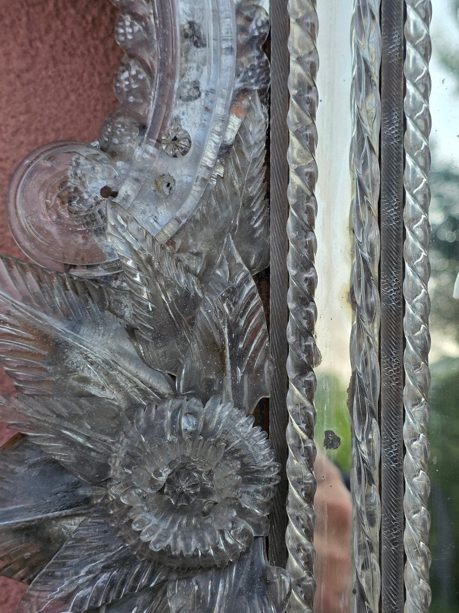 Grande specchiera veneziana in vetro di Murano incisa e soffiata-photo-3