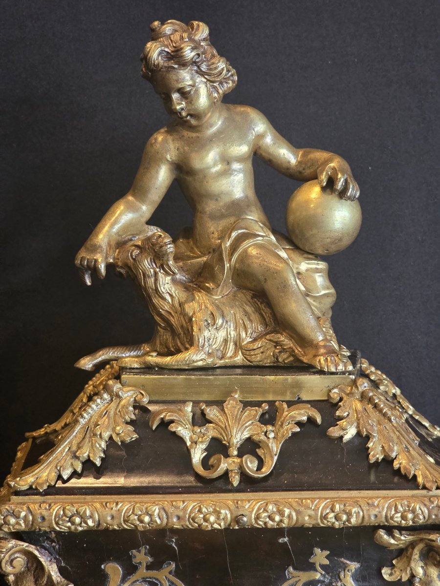 Pendola Cartel Luigi XV francese in legno ebanizzato e bronzo dorato, XVIII secolo-photo-2