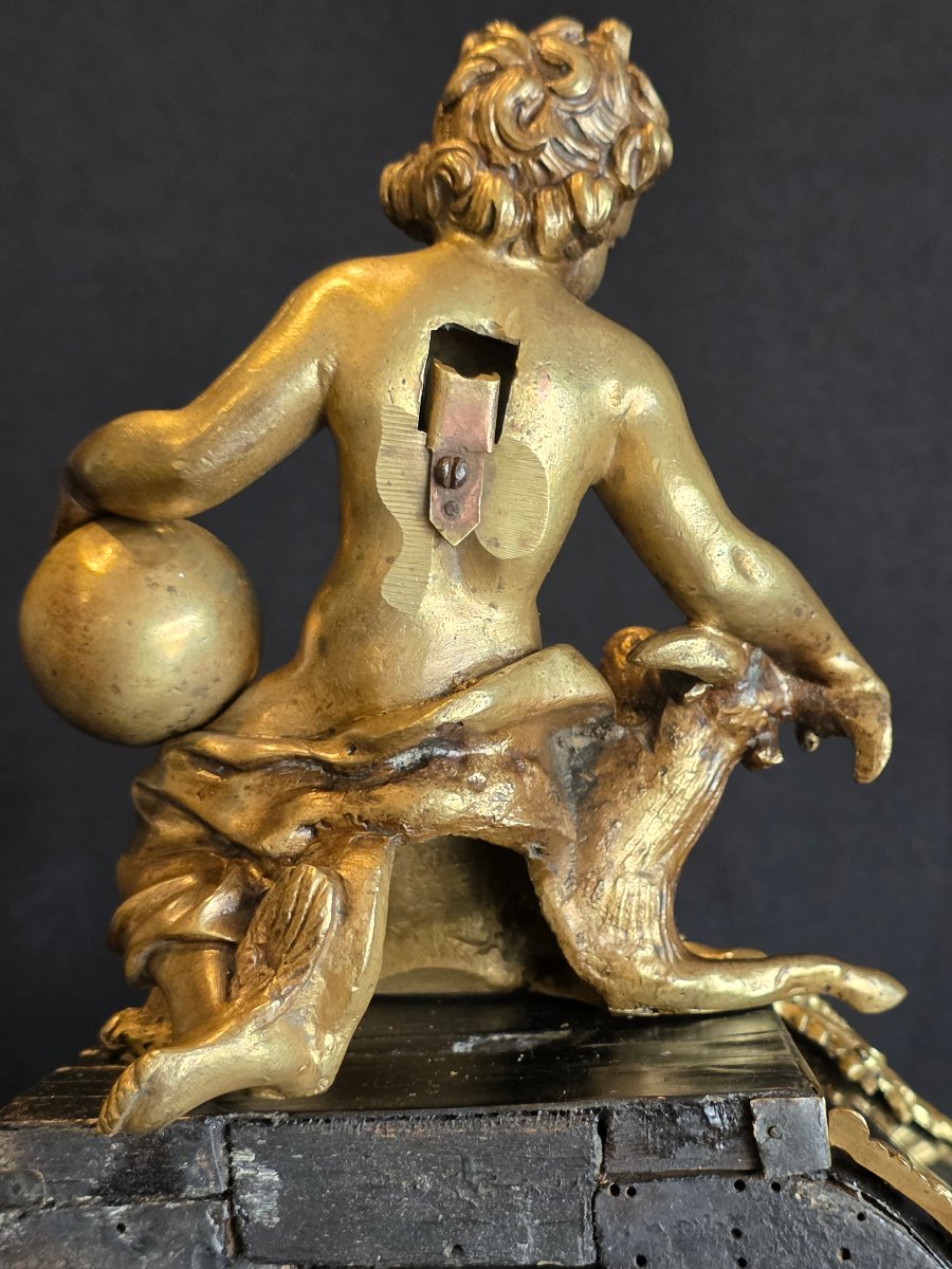 Pendola Cartel Luigi XV francese in legno ebanizzato e bronzo dorato, XVIII secolo-photo-2