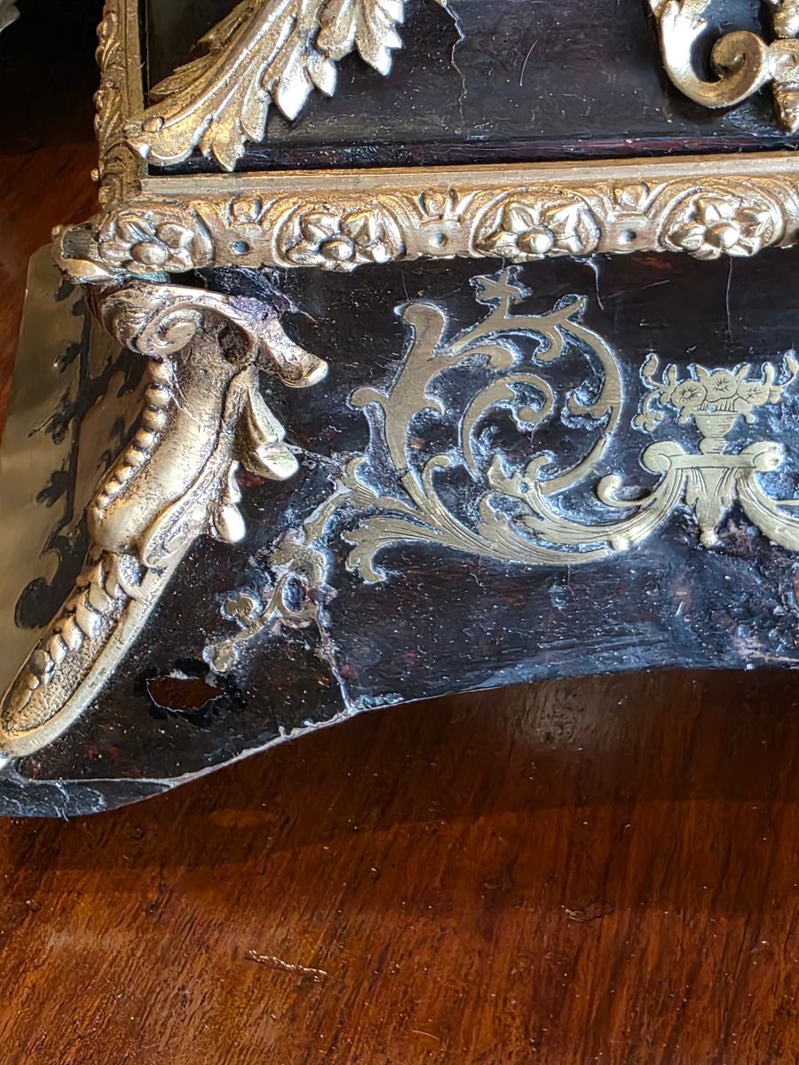 Pendola Cartel Luigi XV francese in legno ebanizzato e bronzo dorato, XVIII secolo-photo-5