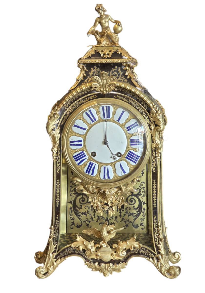 Pendola Cartel Luigi XV francese in legno ebanizzato e bronzo dorato, XVIII secolo