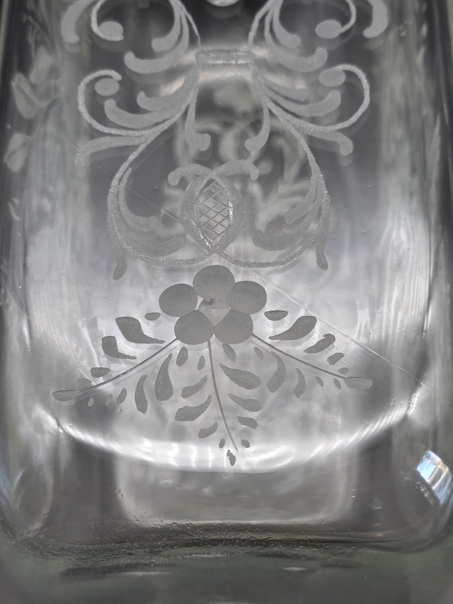 Bottiglia da liquore in vetro inciso con tappo in argento 800, Venezia, fine XIX secolo-photo-2