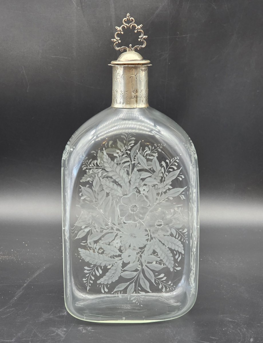 Bottiglia da liquore in vetro inciso con tappo in argento 800, Venezia, fine XIX secolo-photo-2