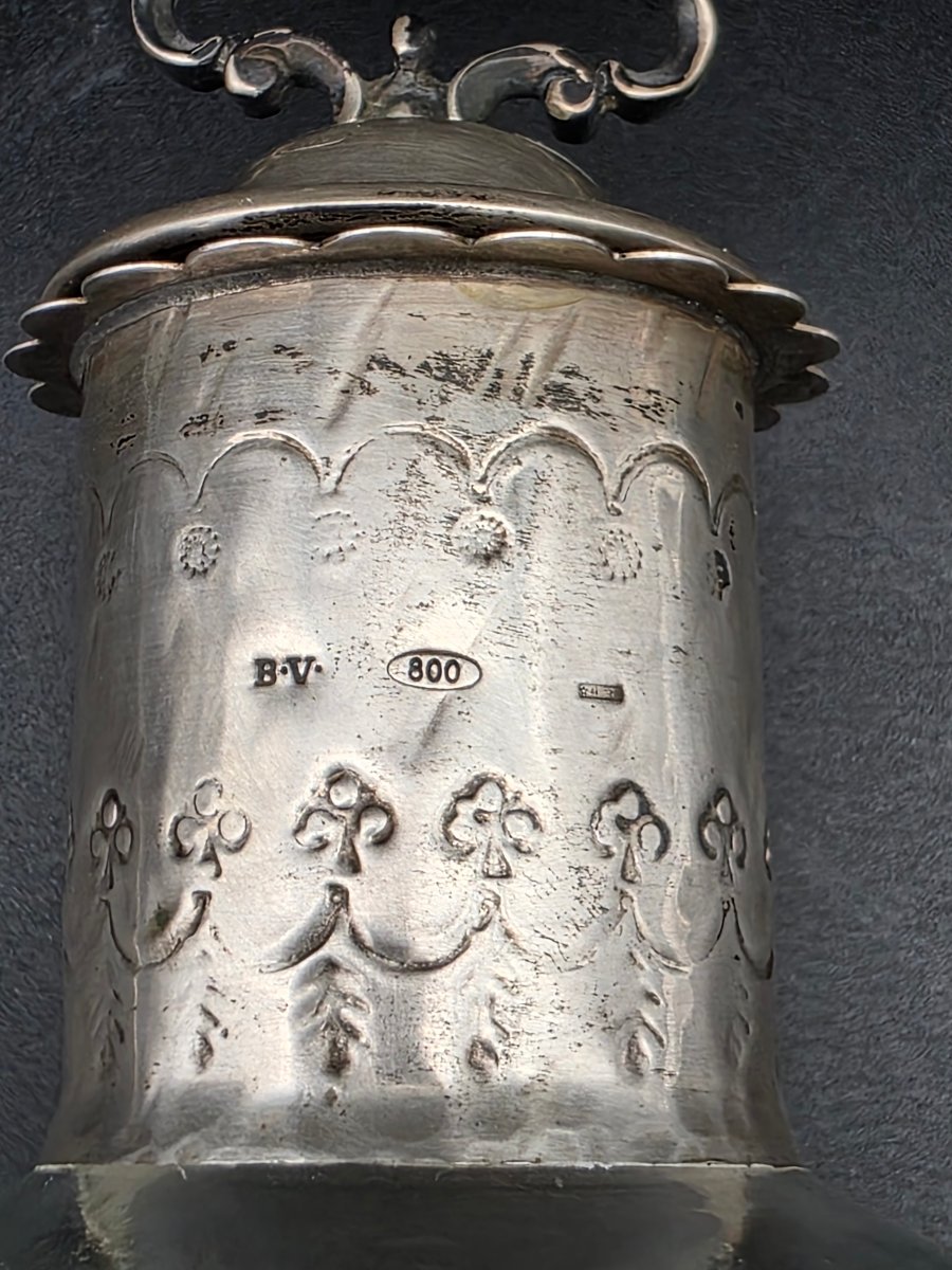 Bottiglia da liquore in vetro inciso con tappo in argento 800, Venezia, fine XIX secolo-photo-5