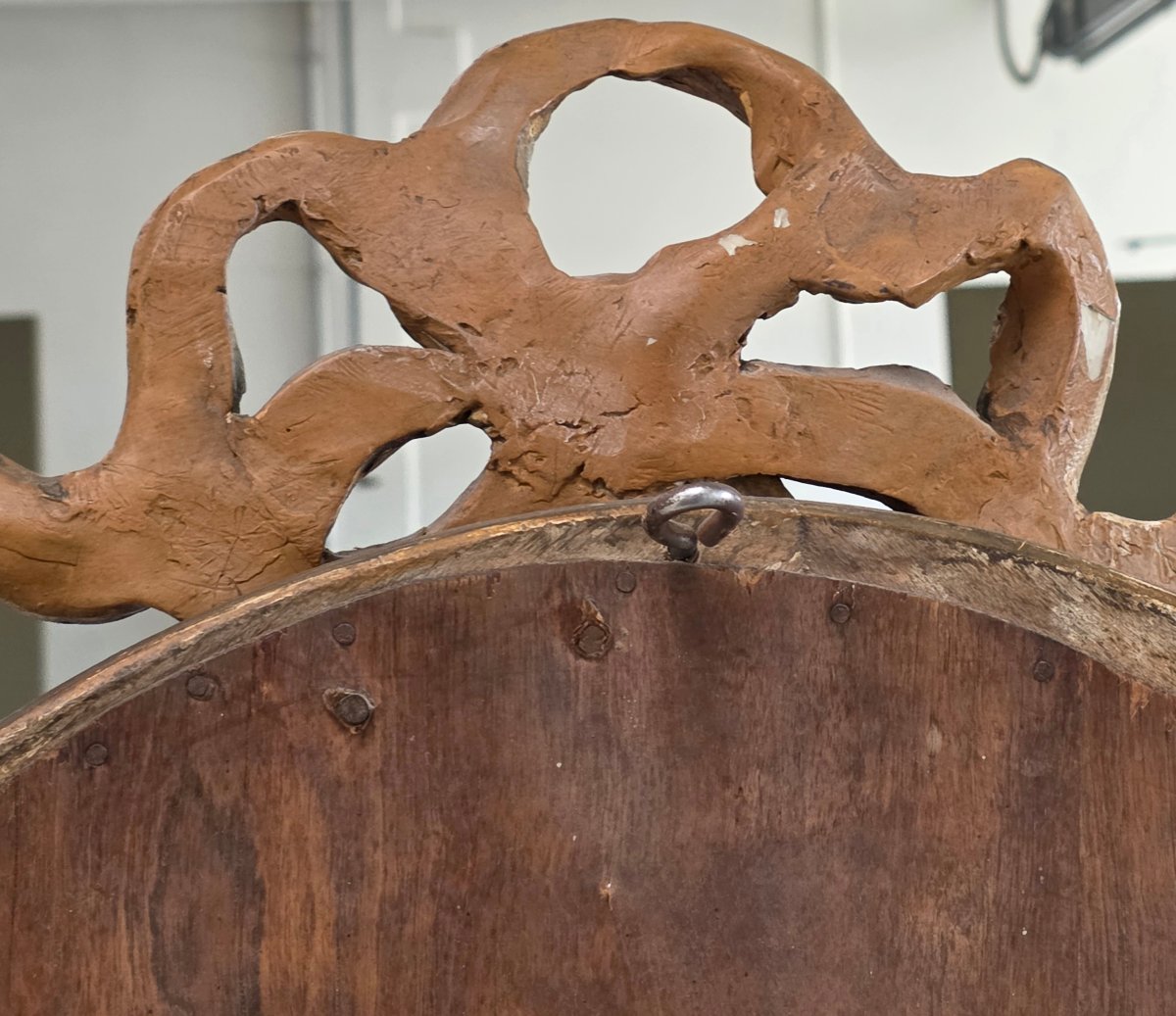 Specchiera ovale francese dorata con nodo d’amore – epoca Napoleone III, XIX secolo-photo-3