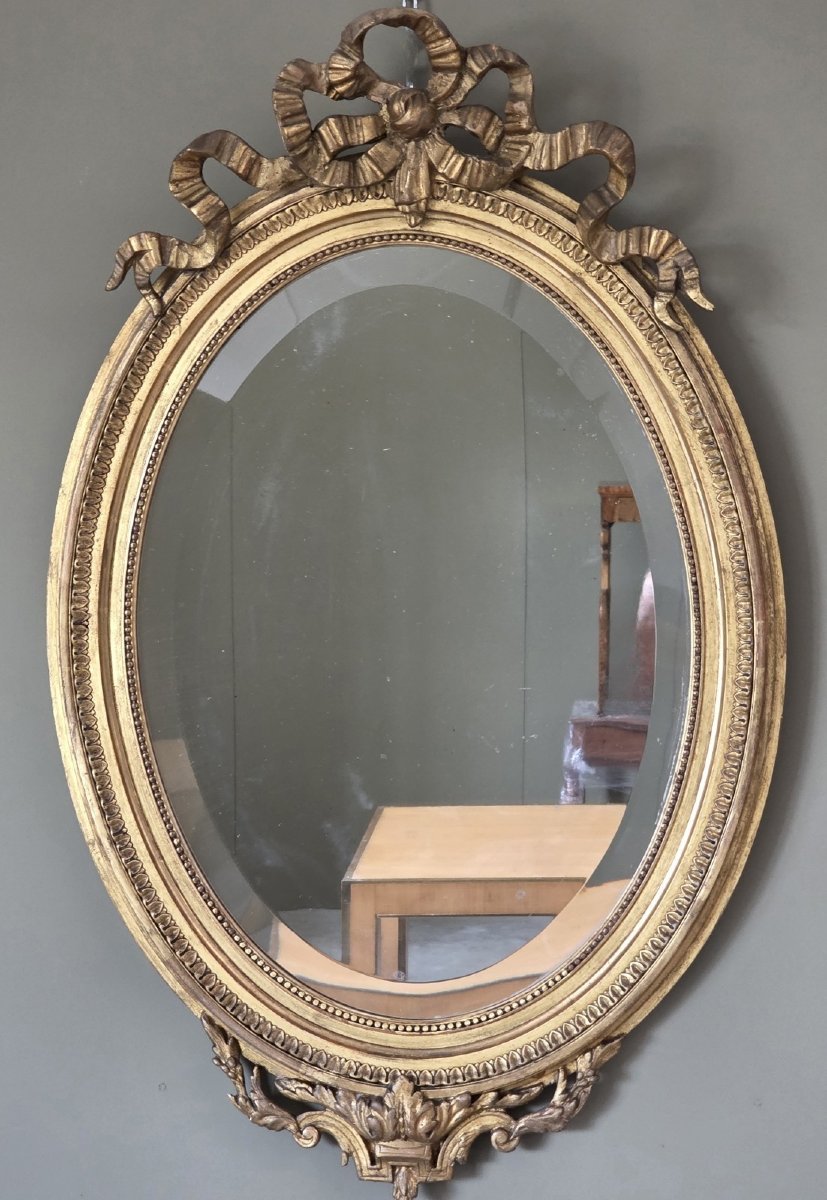 Specchiera ovale francese dorata con nodo d’amore – epoca Napoleone III, XIX secolo-photo-4