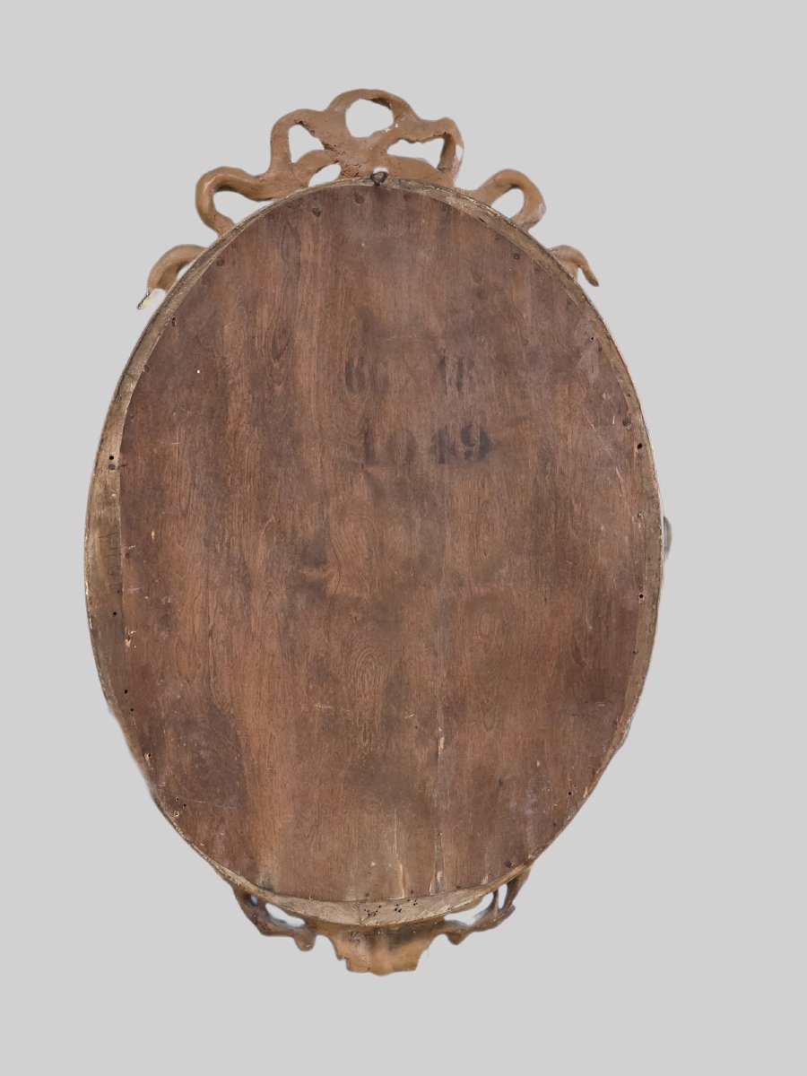 Specchiera ovale francese dorata con nodo d’amore – epoca Napoleone III, XIX secolo-photo-5