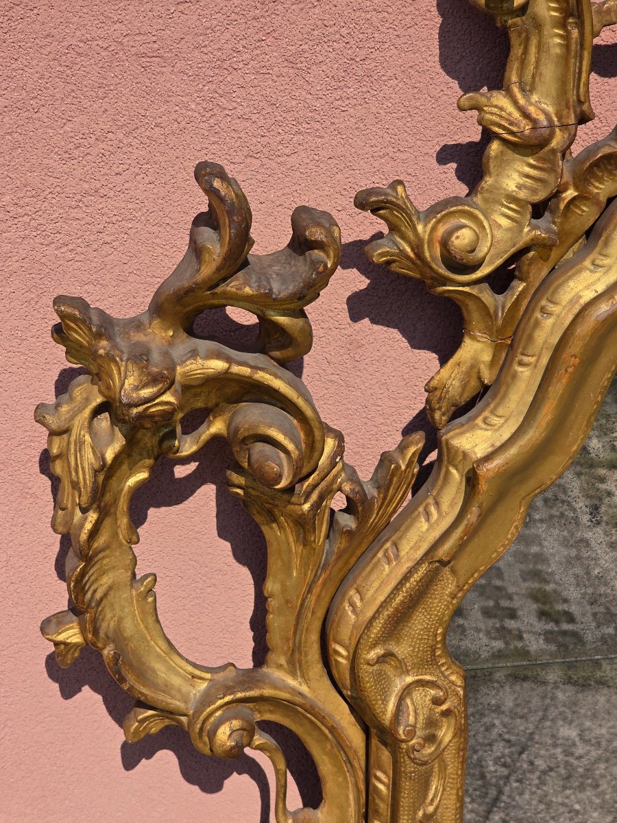 Grande specchiera veneziana intagliata e dorata in stile rococò, fine XIX – inizi XX secolo-photo-8