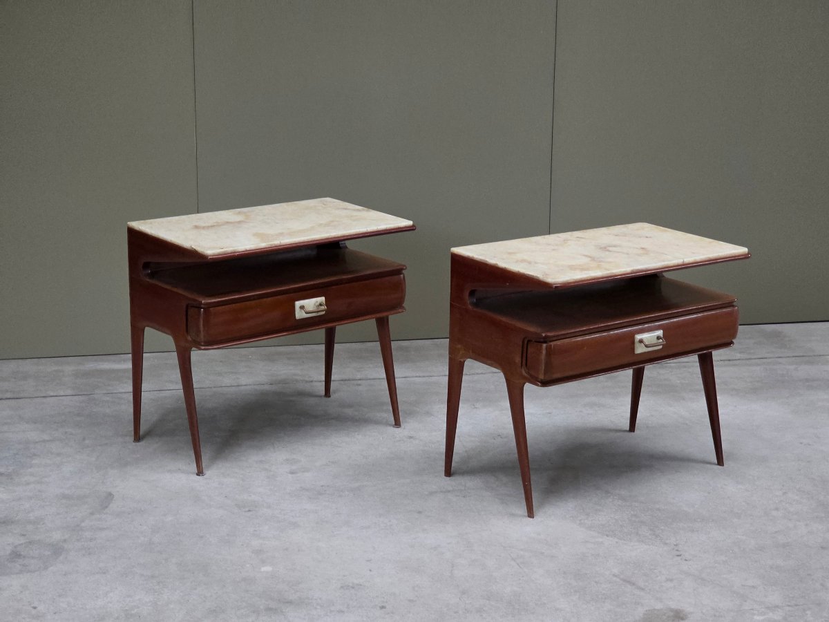 Coppia di comodini italiani in mogano e onice, design, anni '50-photo-2
