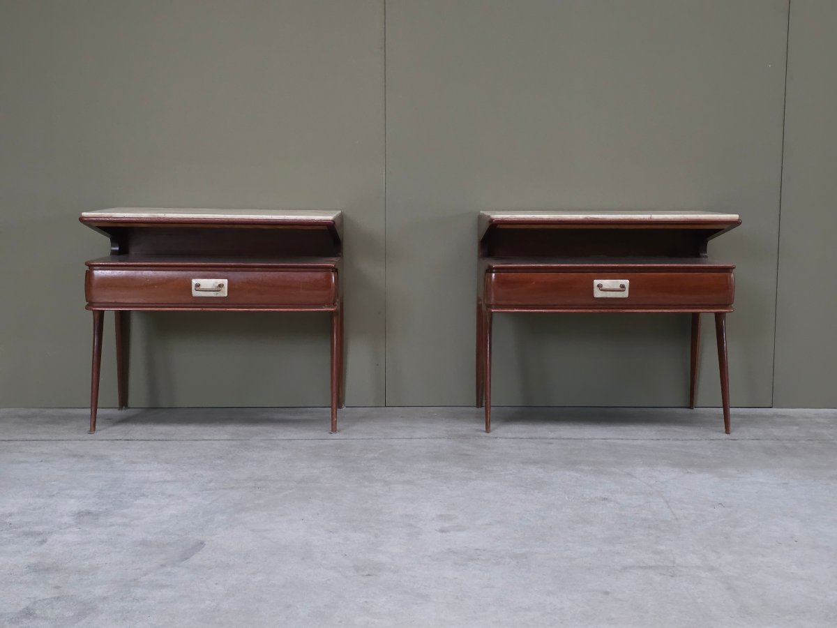 Coppia di comodini italiani in mogano e onice, design, anni '50-photo-3