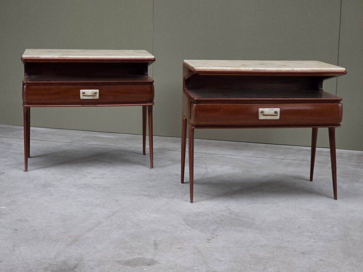 Coppia di comodini italiani in mogano e onice, design, anni '50-photo-4