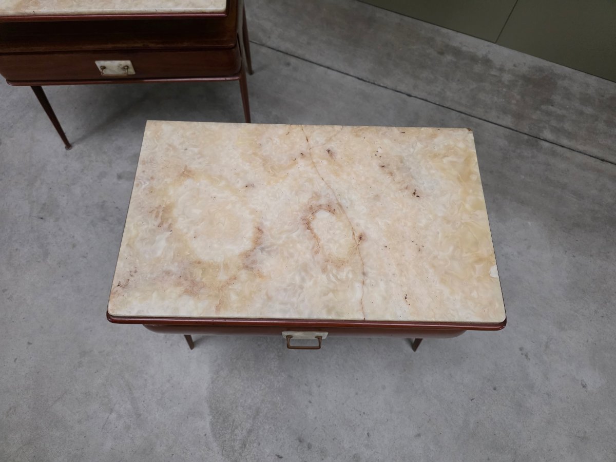Coppia di comodini italiani in mogano e onice, design, anni '50-photo-5