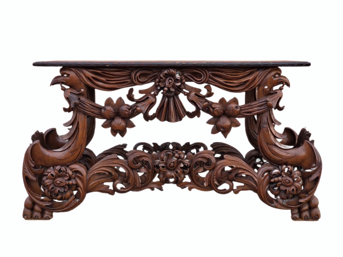 Grande console barocca veneta in legno intagliato, fine XVII - inizi XVIII secolo-photo-2