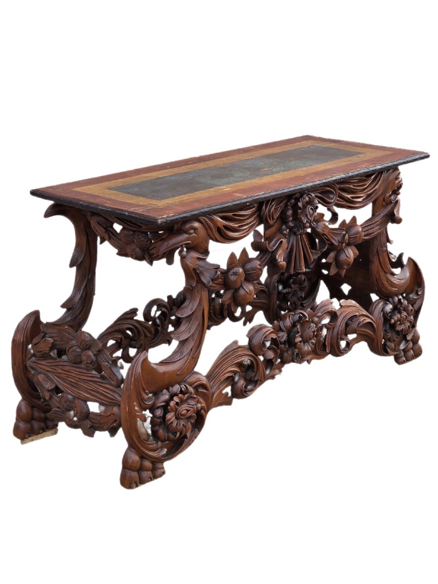 Grande console barocca veneta in legno intagliato, fine XVII - inizi XVIII secolo-photo-3
