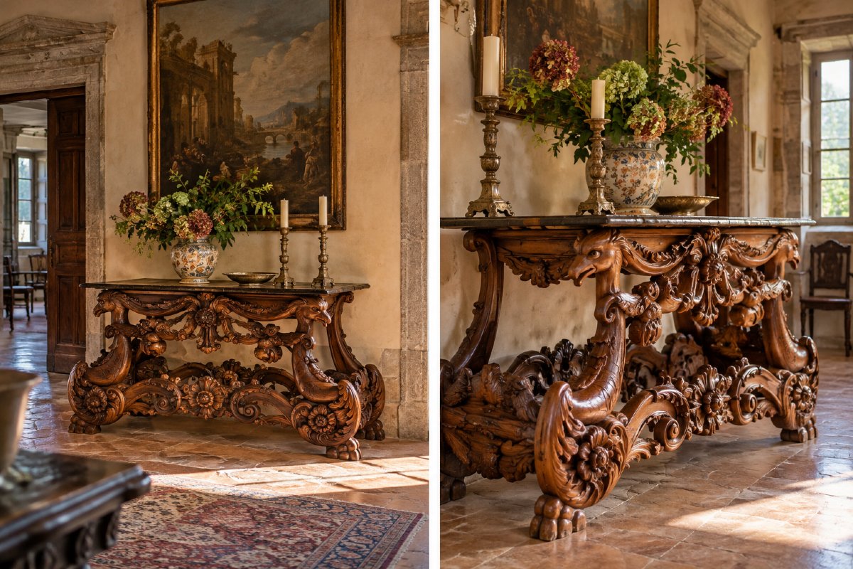 Grande console barocca veneta in legno intagliato, fine XVII - inizi XVIII secolo-photo-5