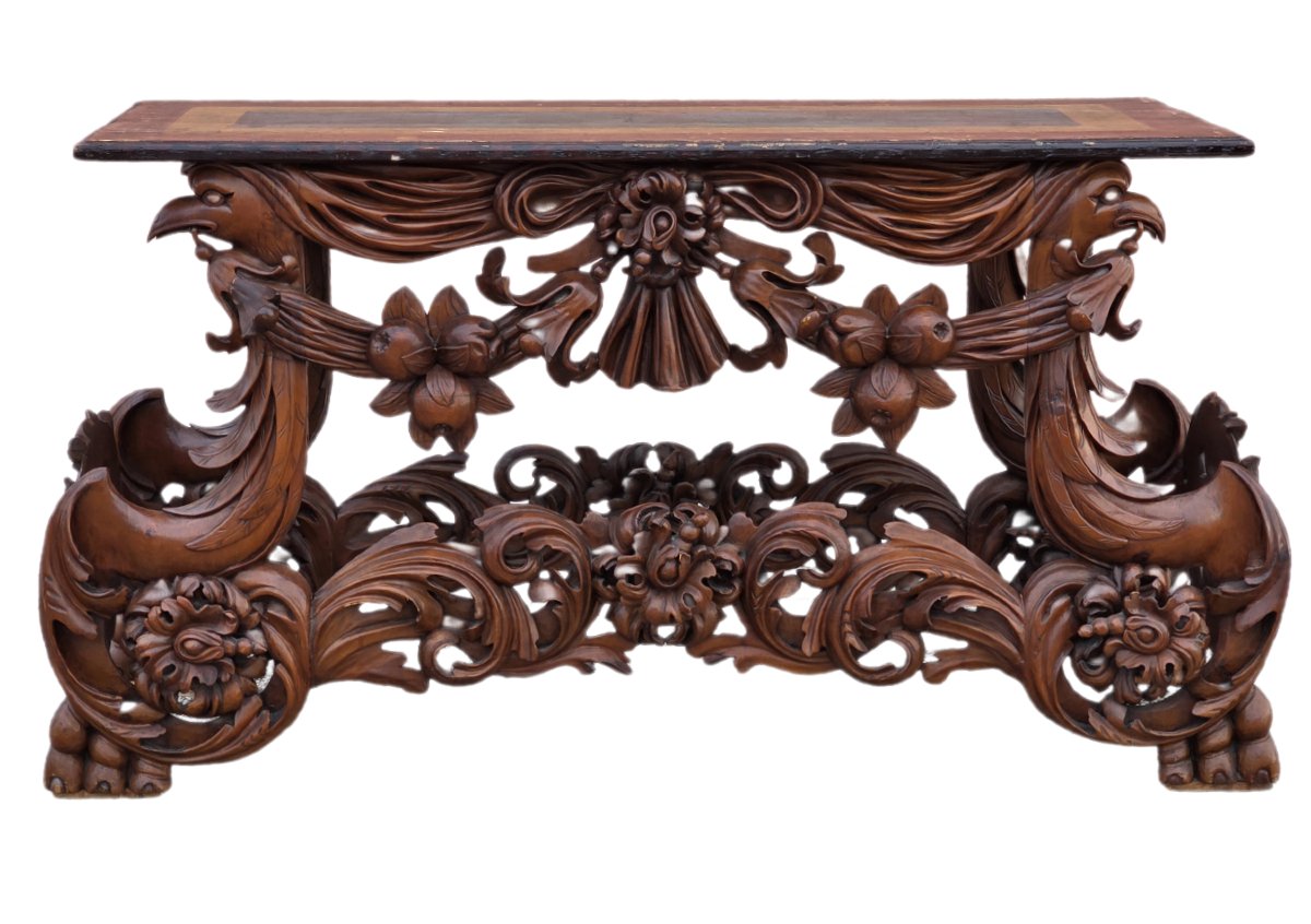 Grande console barocca veneta in legno intagliato, fine XVII - inizi XVIII secolo