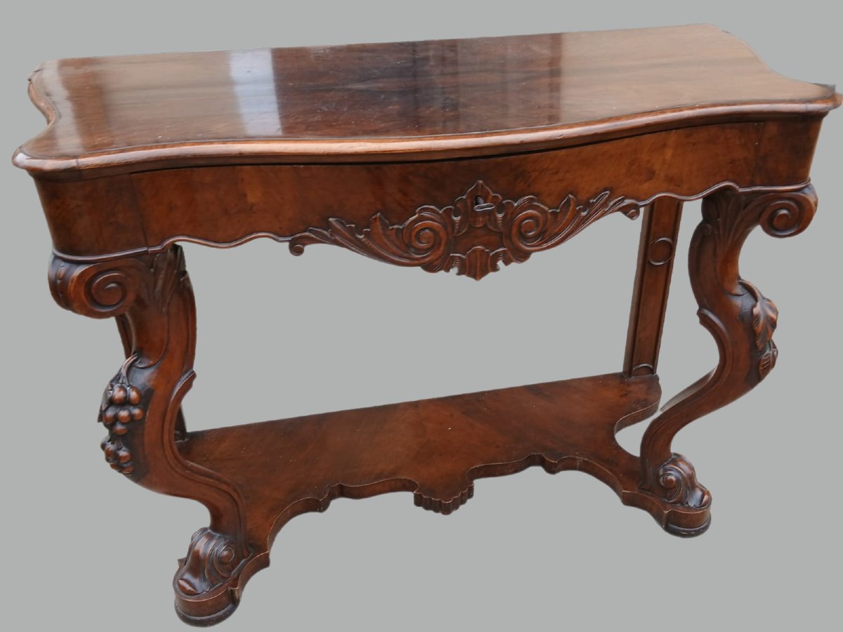 Coppia di console Luigi Filippo in noce intagliato – Veneto, XIX secolo-photo-3
